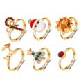 thumbnail image 1 of Anillo de Papá Noel de alce de Navidad para mujer, anillo de dedo ajustable, joyería de fiesta de vacaciones, lindo Color dorado, esmalte de goteo, moda, nuevo juego de 6 piezas, 1 of 4