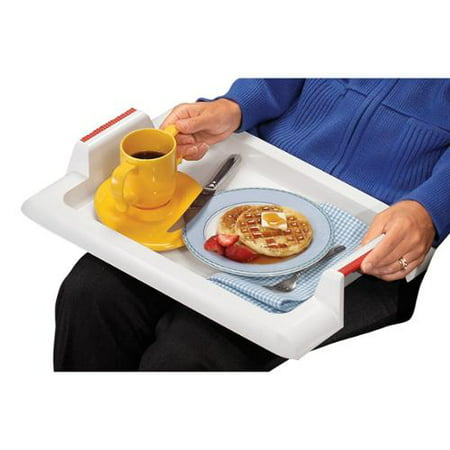 Extra Deep Lap Tray – Large Food Meal Serving Tray with Easy Grip Handles – White Plastic – Dishwasher