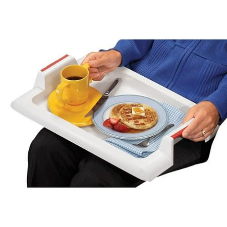 Large Plastic Tray Deep Extra Deep Lap Tray – Large Food Meal Serving Tray with Easy Grip Handles – White Plastic – Dishwasher Safe ()