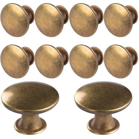 USTOP 10 Pack Antique Brass Cabinet Knobs, Round Solid Brass Kitchen Drawer Pulls, 1-1.2 inch(30mm) Diameter, for Cabinet Hardware, Dresser, Wardrobe, Furniture, DIY Home Renovation