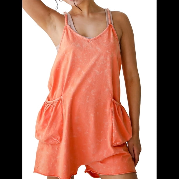 de Verano para Mujer, Informales, Sin Mangas, Holgados, con Tirantes Finos, con Bolsillos Color Naranja XL