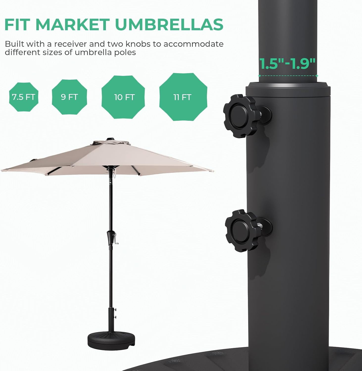 Patio umbrella stand with a maximum load capacity of 81.5 pounds, outdoor water-filled umbrella base, heavy-duty market umbrella stand, suitable for patio, terrace, poolside (black): patio, lawn, and