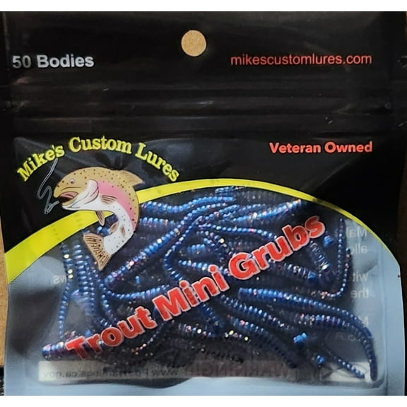 New Trout, Steelhead, Salmon Mini Grub Solid Tail Bodies Blue Glitter