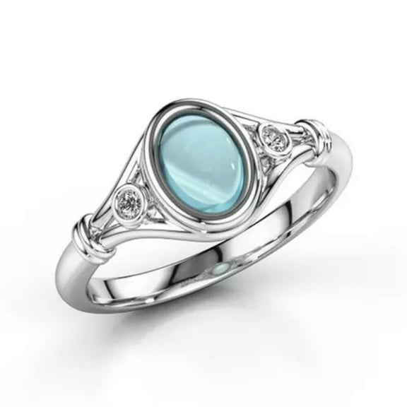 Oval Cut Blue Opal Band 925 Silver Women's Wedding Party Cz Ring Size 6 7 8 9 10