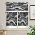thumbnail image 2 of Black Gray Kitchen Curtains and Valances Set, Gradient Ocean Wave Modern Abstract Geometric Rod Pocket Window Valance Window Curtain Panels for Living Room Bedroom Laundry, 27.5x24in, 3 Pieces, 2 of 7