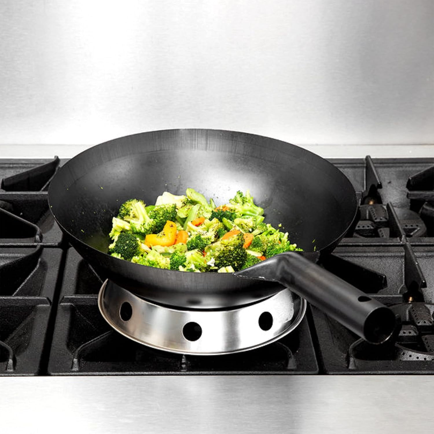 TrueCraftware– 14” Commercial Grade Japanese Wok Steel Pan- Traditional Japanese Cookware Wok Stir Fry Pans Traditional Woks Grilling Frying Steaming For Authentic Asian Food