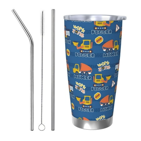 

Vsdgher Construction Vehicles 20 Oz Stainless Steel Vacuum Insulated Travel Mug Coffee Cup for Home Office Outdoor Works Great for Ice Drinks and Hot Beverage -Straw Three-piece Set