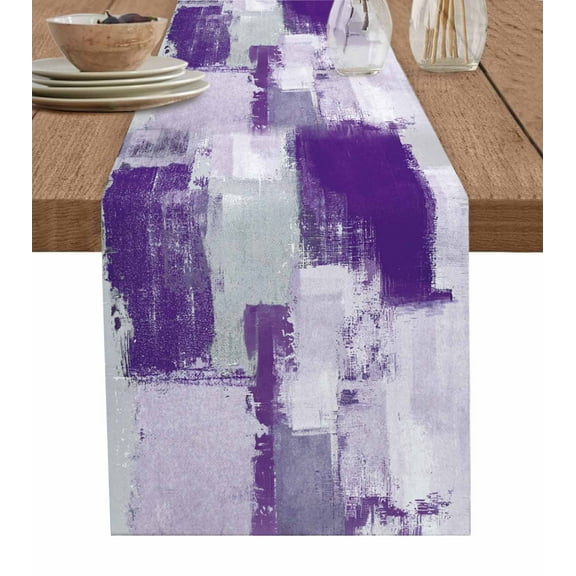 Hokiten Table Runners 36 Inches Long Dress Scarves, Modern Oil Painting Farmhouse Kitchen/Dining Table Runner, Short Coffee Tablerunners, Purple Grey Abstract Graffiti Art 13x36 Inch