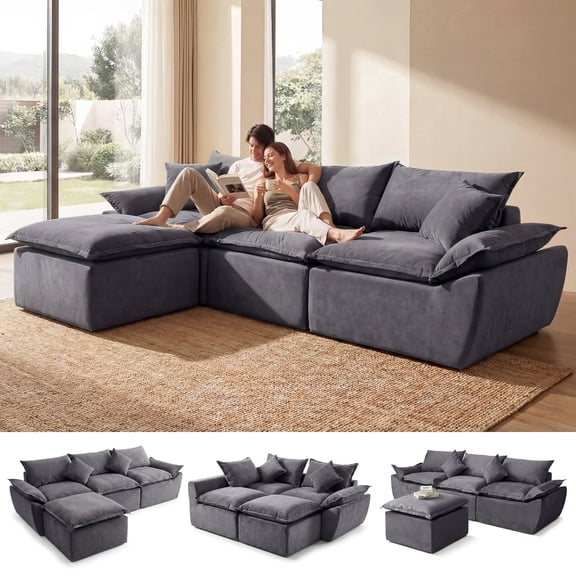 ELEKA 108.3" Oversized L-Shaped Sofa Bed，Modular Sectional Sofa,Boneless Couch for Living Room Apartments Bedroom, No Assembly Required，Grey