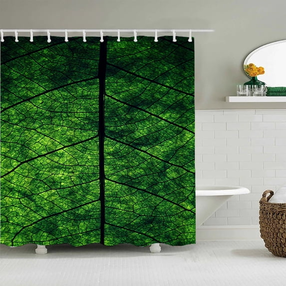 Nature Shower Curtain Non-perforated Curtain Green Leaf Fog Forest Lake Maple Leaf Shower Curtain With Hook 1.8M * 1.8M