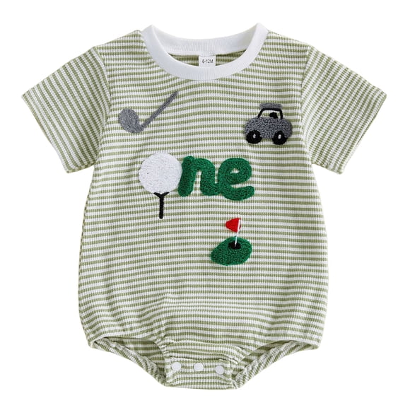 vigerkar Baby Boy Easter Outfit Carrot Truck Embroidery Short Sleeve Striped Romper Cute Baby Boy Summer Clothes (Green, 6-12 Months)
