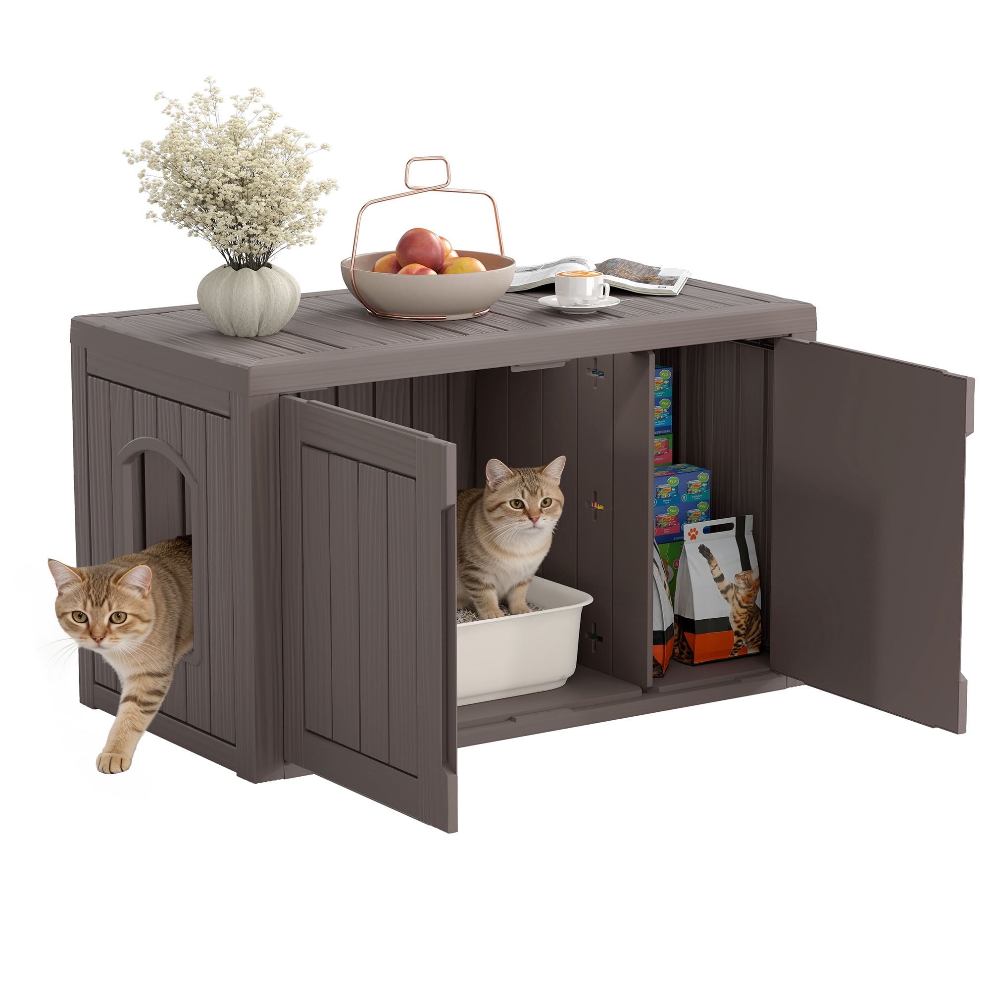 Bifanuo Outdoor Cat House, Waterproof Resin Cat House, Multi-Functional Cat Shelter, Assemble Easily for Home & Yard, Gray