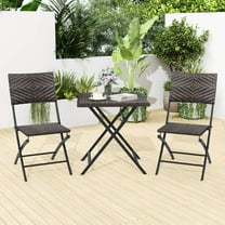 Costway 3 PCS Rattan Bistro Set with Wicker Seat & Tabletop for Backyard, Garden, Balcony