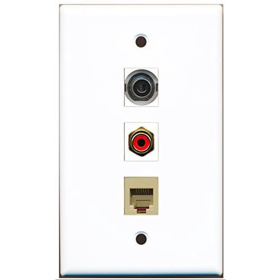 RiteAV - 1 Port RCA Red and 1 Port Phone RJ11 RJ12 Beige and 1 Port 3.5mm Wall Plate