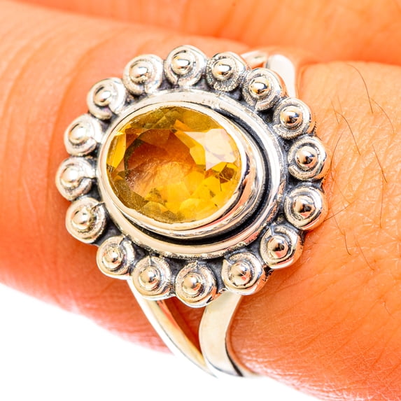 Faceted Citrine Ring Size 8.25 (925 Sterling Silver) - Handmade Boho Vintage Jewelry RING122040