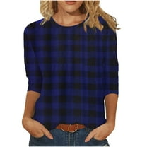 Patlollav Womens Print Pullover Round-Neck 3/4 Sleeve T-Shirt Tops