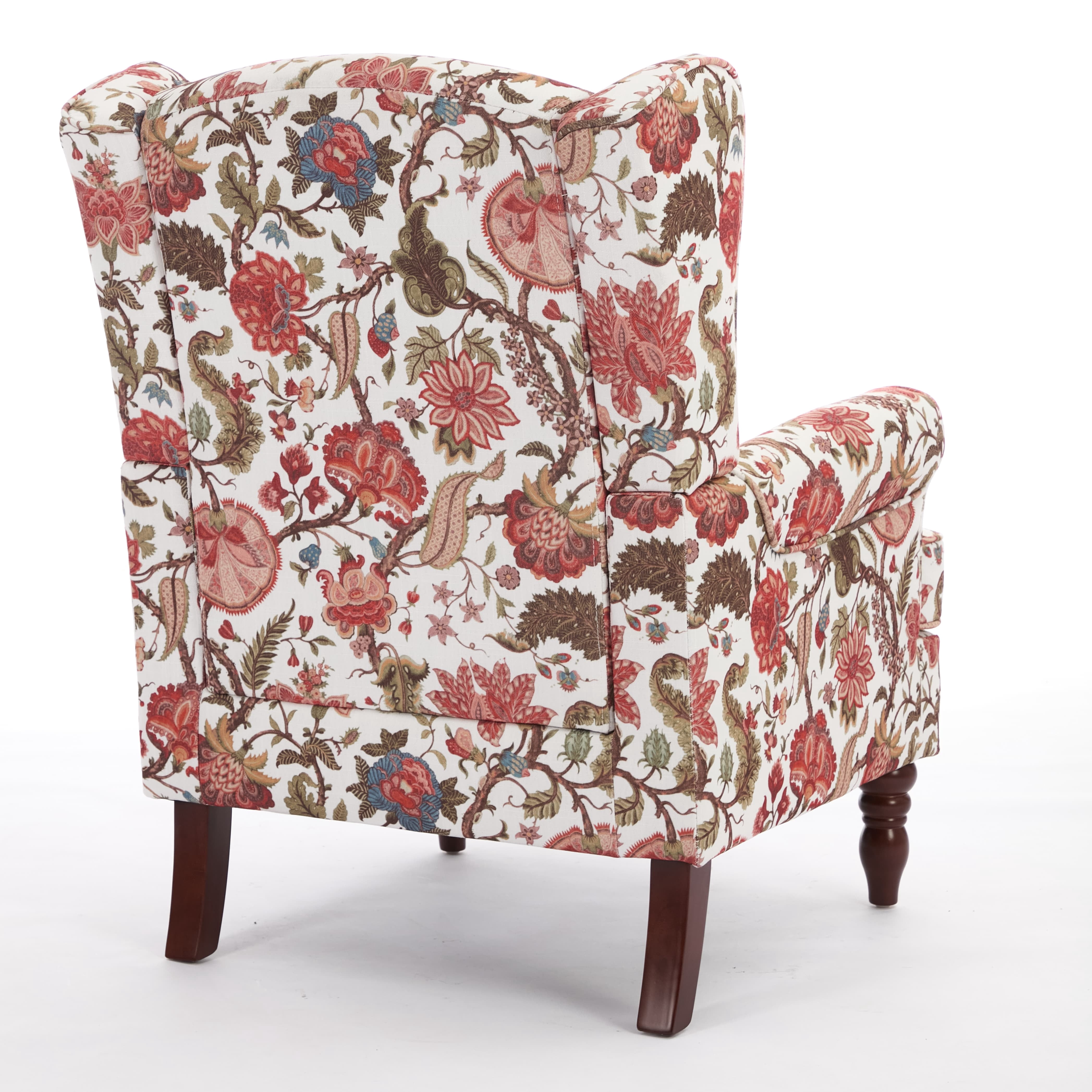 Aukfa Wingback Accent Chair,Upholstered Club Chair with Solid Wood Legs for Living Room, Bedroom & Office,Floral Red
