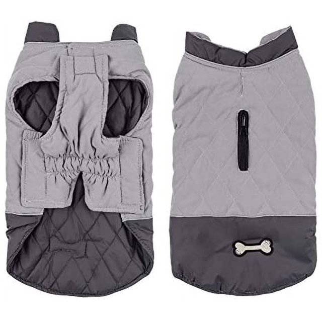 Abrigo impermeable para perros, chaleco cálido de invierno, ropa para perros a prueba de viento, chaleco de disfraz, ropa para mascotas para perros con orificio para arnés (gris) Rojo Verde RV1016-0124252FYD