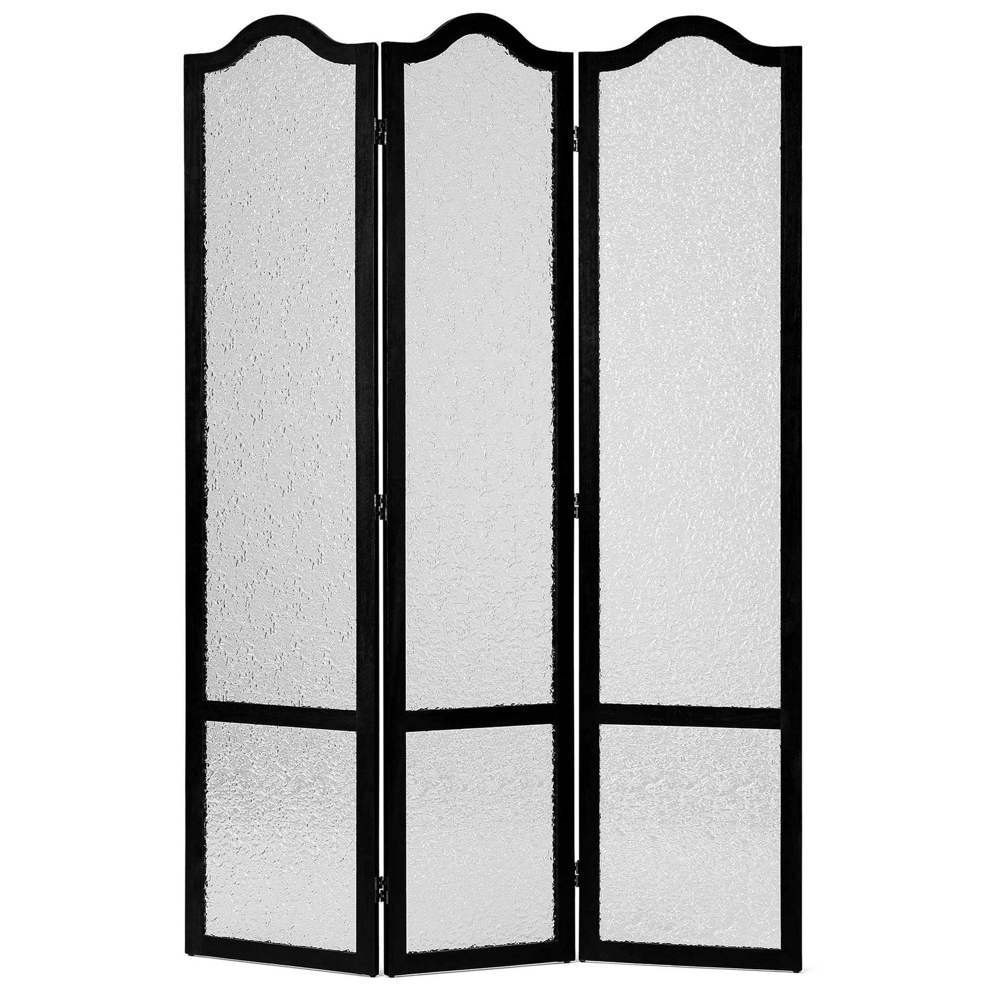Jostyle 3 Panel Acrylic Room Divider Privacy Screen Translucent Folding Partition with Paulownia Wood Frame Black, Shatterproof & Space-Saving for Living Room, Bedroom, Office