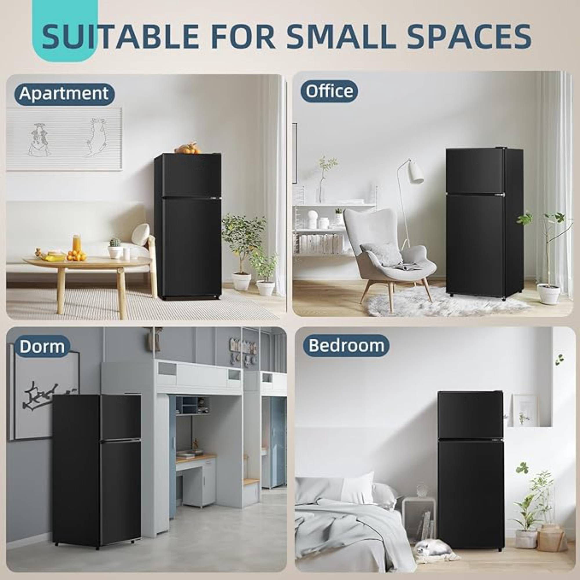 3.8 Cu.Ft Mini Fridge Freezer, 2 Door Small Refrigerator, 7 Level Adjustable Thermostat Freezer&nbsp;Fridge for Living Room, Kitchen and Apartment, Black