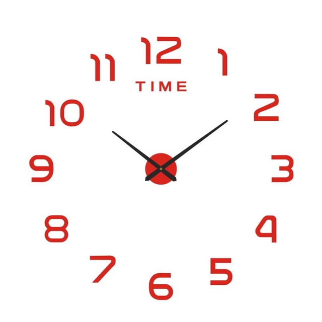 Bewildely Reloj de pared con espejo, pegatinas silenciosas, reloj Digital sin marco DIY, colgante decorativo moderno, negocio extraíble para el hogar Decoración del hogar Rojo Bewildely HA082527-01