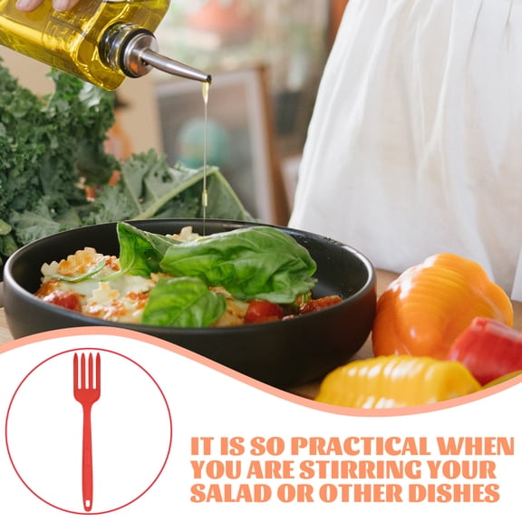 ETHZZLE Large Red Silicone Cooking Fork with Ergonomic Handle, Washable Food Fork Ideal for Salad, Pasta, and Kitchen Use