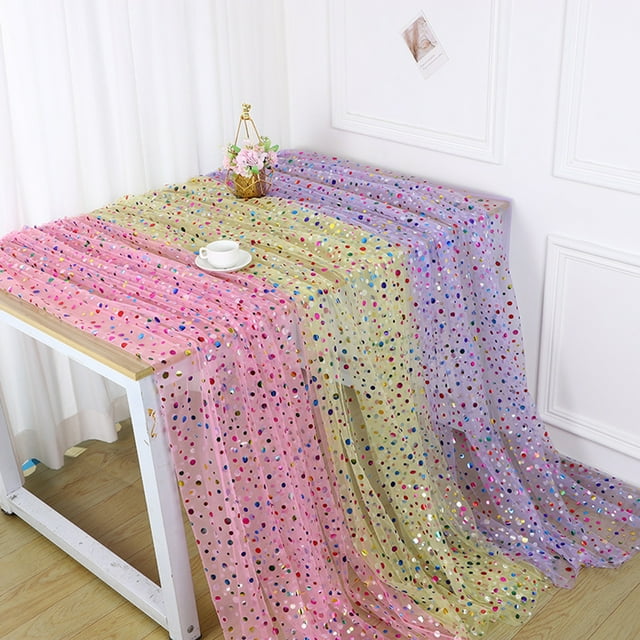 Chemin de Table en Tulle à Pois Colorés 150CM, Maille Ronde Transparente, Long Rectangle, Couverture de Table de Mariage, Douche Nuptiale, Fournitures de Cuisine
