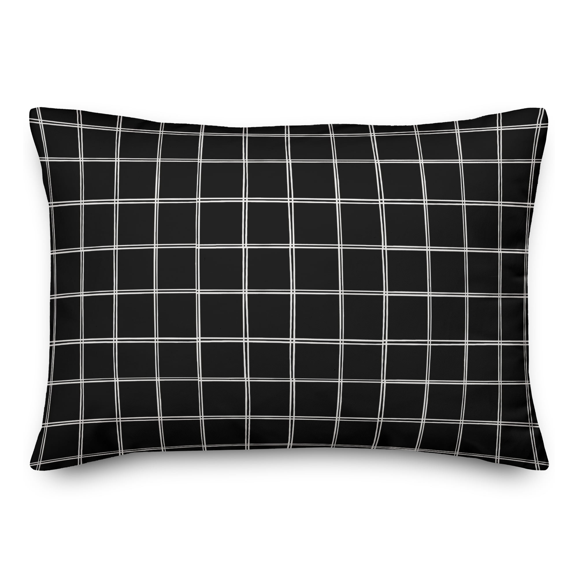 Creative Products Welcome Black and White Drawn Plaid 14x20 Indoor / Outdoor Pillow