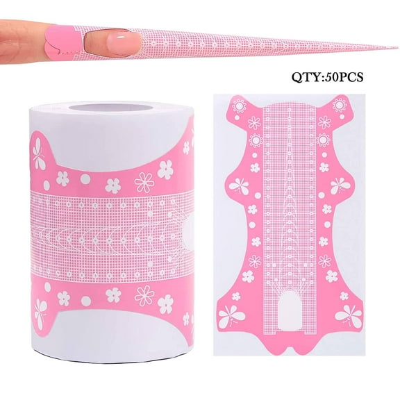 50Pcs Extra Long Nail Forms, Gel Nail Extension Forms Guide Stickers, Self-adhesive Dual Nail Forms for Builder Gel, Paper Nail Forms for Acrylic UV Gel Nail Manicure Extension Guide Tool