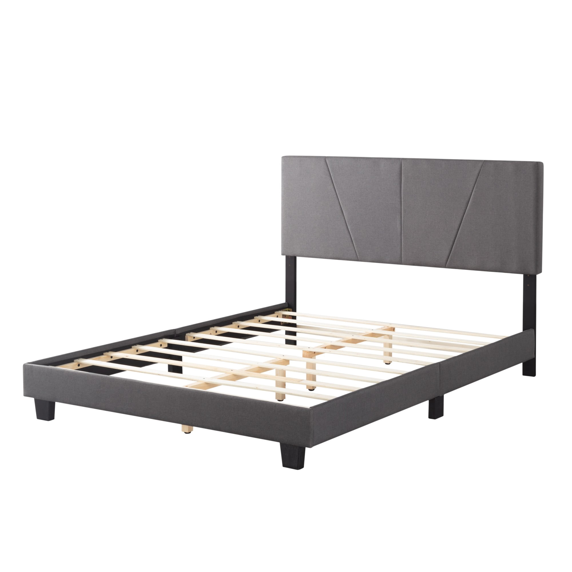 Gewnee Queen Size Platform Bed with Headboard,Fabric Upholstered Bed Frame,Strong Wood Slats Support,Easy Assembly,No Box Spring Needed（Dark Gray)