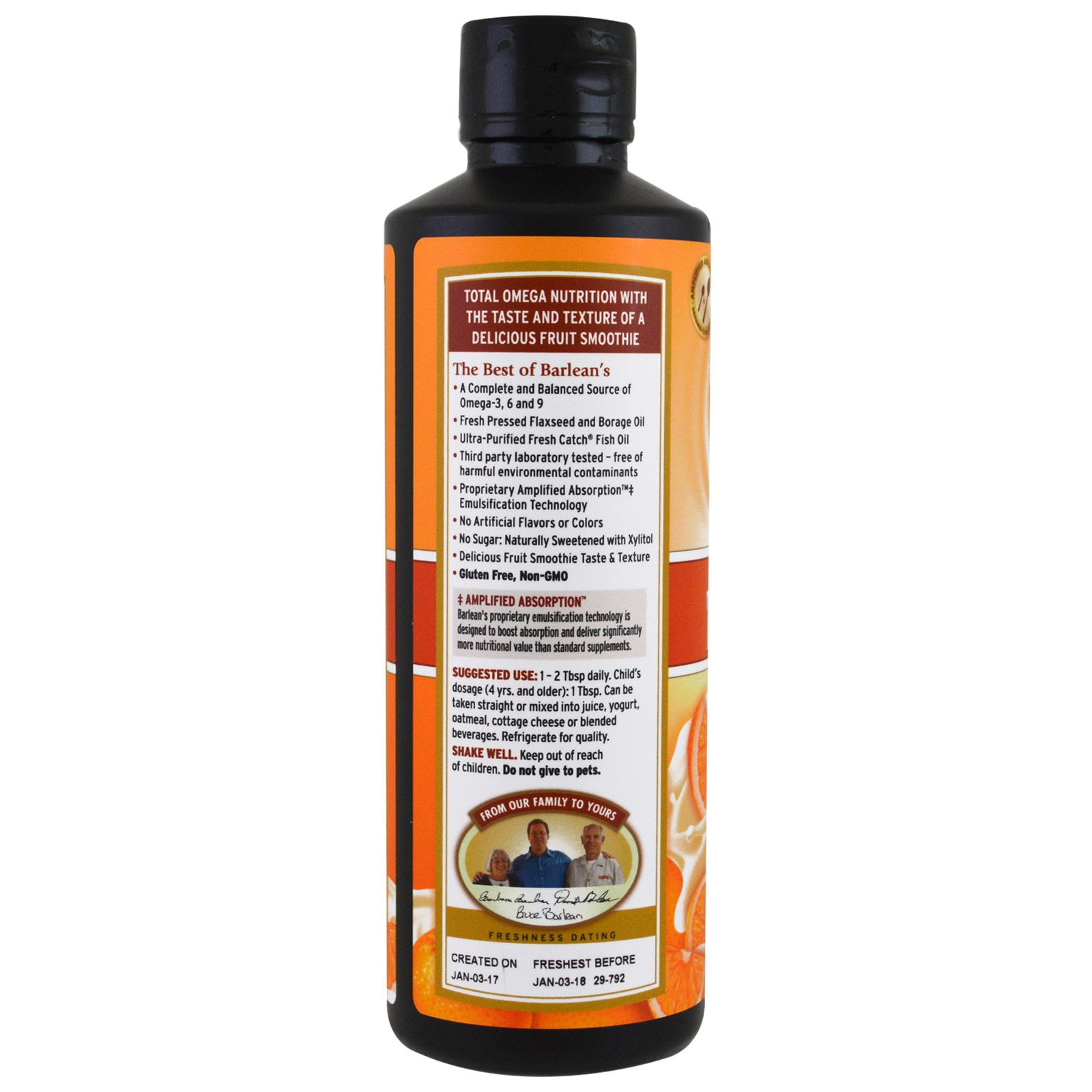 Barlean's Total Omega®, Omega 3-6-9, Orange Creme, 2,400 mg, 16 oz (454 g)