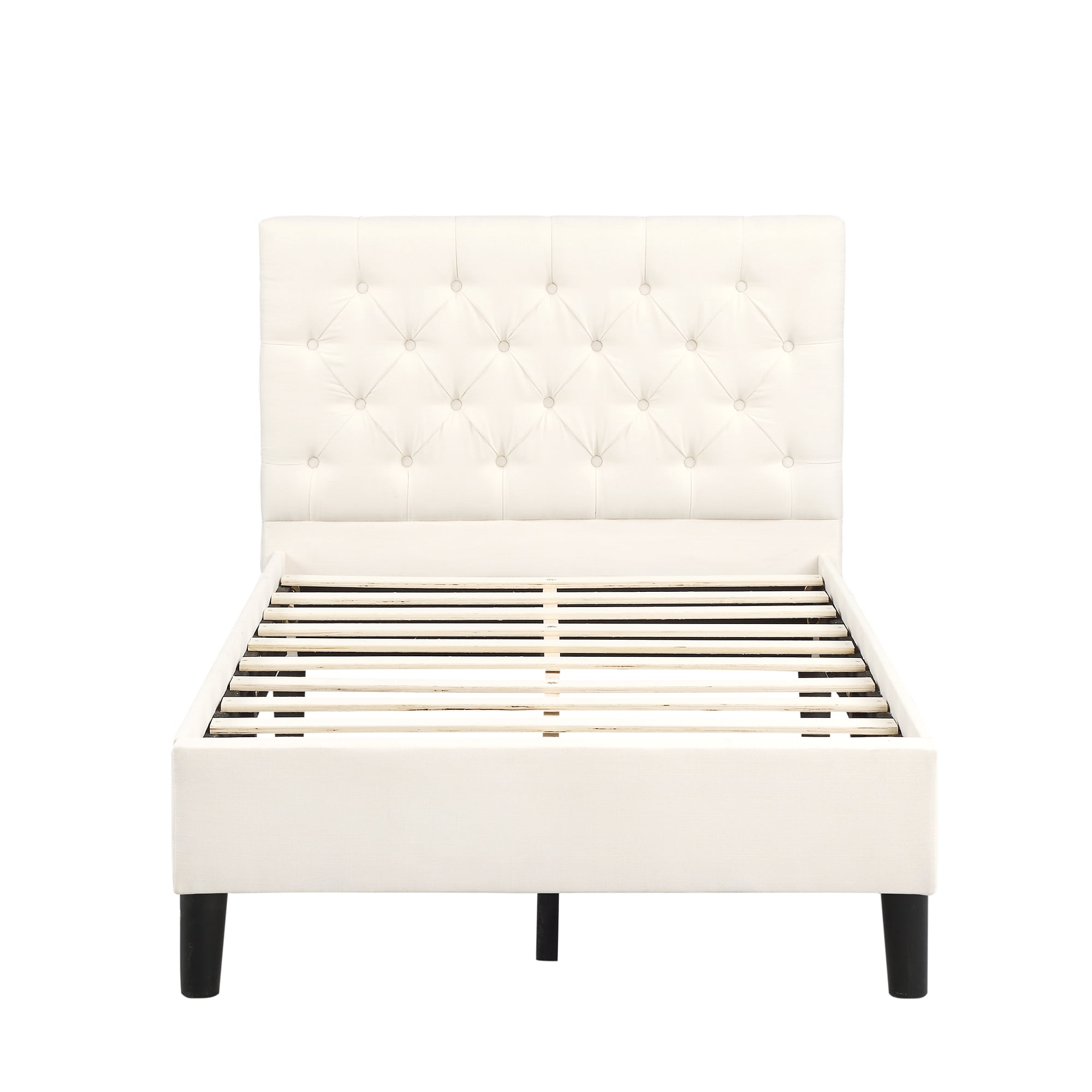 Kepooman Twin Size Modern Upholstered Linen Platform Bed with Headboard, 83.6" x 42.13" x 40.16", Beige Kepooman Twin Size Modern Upholstered Linen Platform Bed with Headboard, 83.6" x 42.13" x 40.16", Beige
