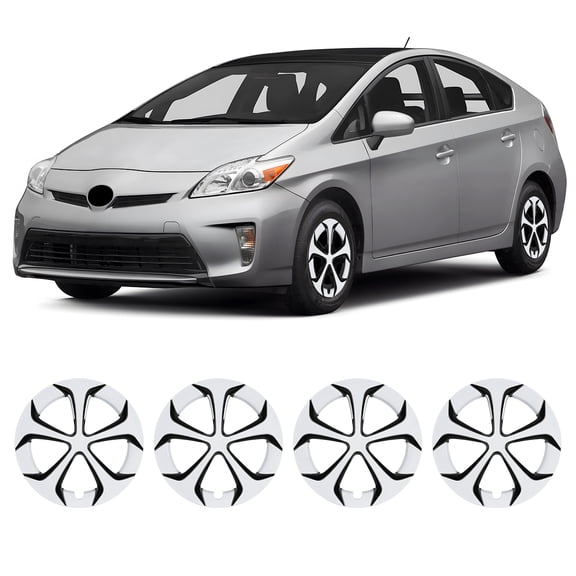 15" White Lacquer & Black Lacquer Hubcaps for Toyota Prius 2010 2011 2012 2013 2014 2015,Fit for Alloy Wheels- Set of 4,Snap-on Design Wheel Rim Covers
