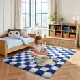 thumbnail image 2 of ZENELESS Checkered Fluffy Area Rugs for Living Room,4x6 Soft Plush Carpet for Bedroom Bedside Kids Teen Dorm Nursery Home Decor,White and Sand Blue, 2 of 7
