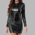 thumbnail image 2 of FRSASU Metallic Bodycon Dress for Women Stretchy Long Sleeve Crew Neck Shiny formal Dresses for Party Club Black, 2 of 5