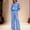 Blue, variant on Fesfesfes Women Solid Color Two Piece Set Casual Long Sleeve V Neck Top and Pants Outfit Soft Comfortable Workwear for Home Indoor Outdoor Wear Daily Relaxation(Black,3XL)