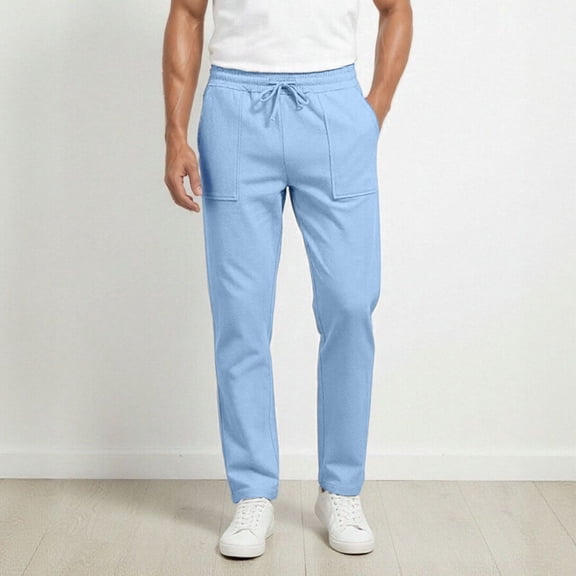 Mens Pants Casual Wide Leg Outdoor Trousers Regular Fit Workout Comfort Waist Pants Summer Cool Clothing Blue Size L