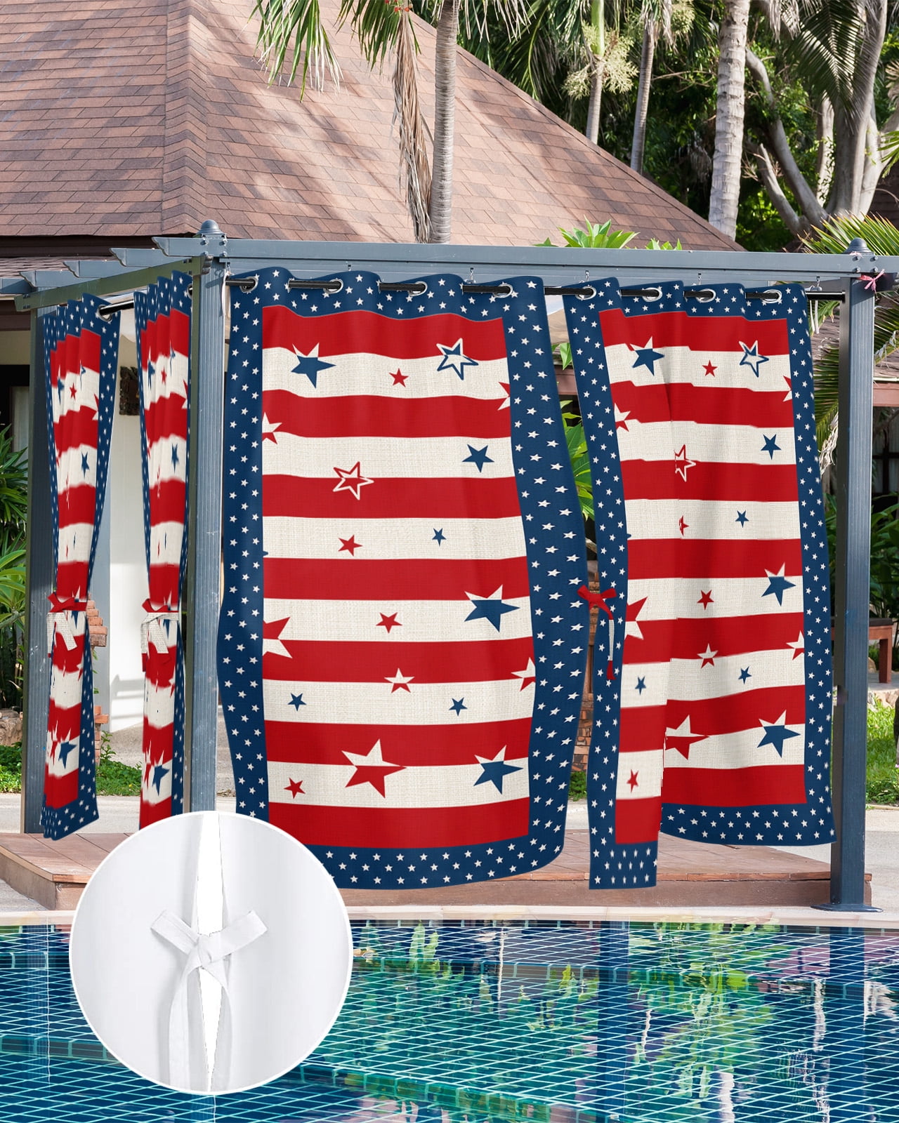 Outdoor Curtains for Patio, 4th of July Waterproof Blackout Outside Curtain for Porch/Pergola/Gazebo, American Flag Star Patriotic Independence Day Thermal Insulated Drapes, 1 Panel, 54 x 95 Inch