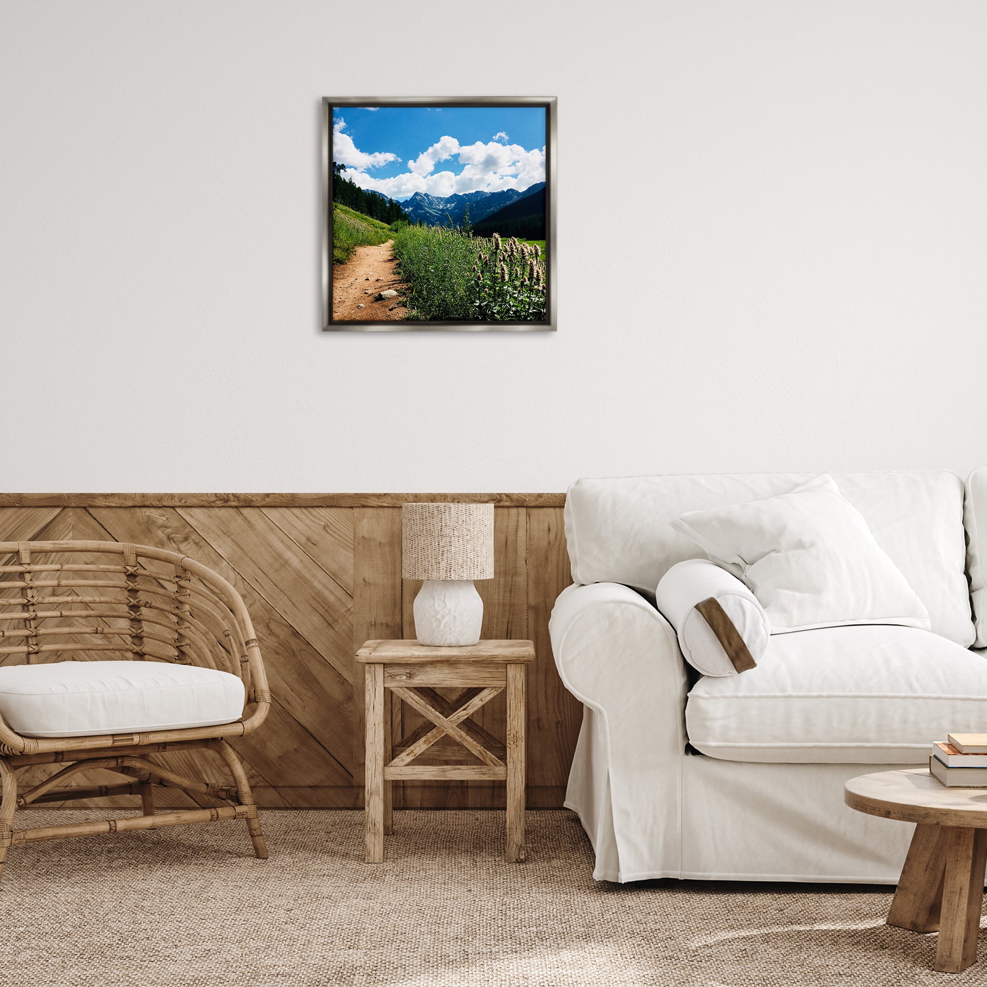 Stupell Industries Lovely Path with Clouds Landscape & Nature Photography Gray Floater Framed Canvas Art Print Wall Art, 25 x 25
