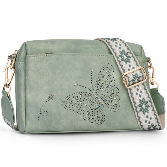 APHISON Small Crossbody Bag for Women,Butterfly Cell Phone Purse Womens Shoulder Handbags Wallet Purse with Credit Card Slots Adjustable Guitar Strap