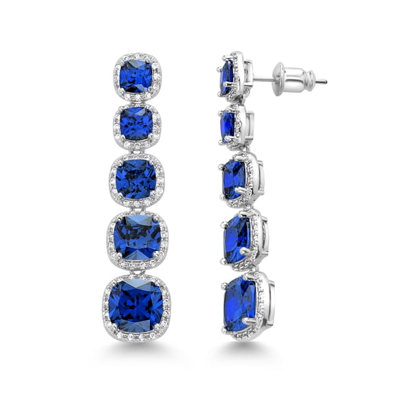 Gem Stone King Gorgeous Simulated Sapphire or Simulated Ruby and Zirconia Drop Dangle Earrings for Women