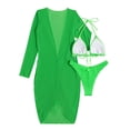 thumbnail image 3 of WREESH Womens Swimsuit Coverup Drawstring Deep V Neck Long Sleeve Beach Cover Up Dress Solid Bikini Strap Bikini Deep V Split Swimsuit Set Three-Piece Bathing Suit Green, 3 of 9