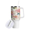 thumbnail image 2 of 40 Oz Car Handle Water Bottle Water Cup Water Bottle Water Jug Coffee Cup Travel Water Bottle White Chrysanthemums, 2 of 8