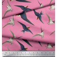 thumbnail image 2 of Soimoi Pink Moss Georgette Fabric Flying Woodpecker Bird Printed Fabric 1 Yard 42 Inch Wide, 2 of 3