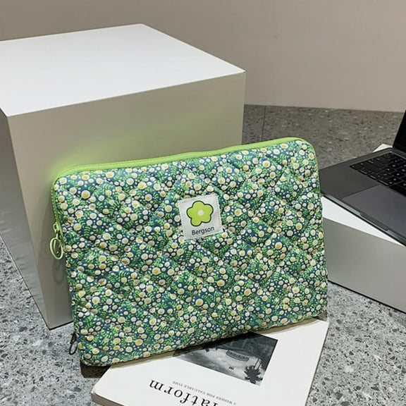 Cute For Macbook Ipad For Samsung Laptop and Tablet Pouch IPad Protective Storage Bag Liner Bag Laptop Sleeve Case Bag 11INCH GREEN FLOWER
