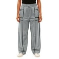 thumbnail image 4 of Hearthz Womens Baggy Barrel Pants High Waisted Wide Leg Baggy Sweatpants Drawstring Waist Contrast Patchwork Palazzo Pants for Women W/pockets, 4 of 4