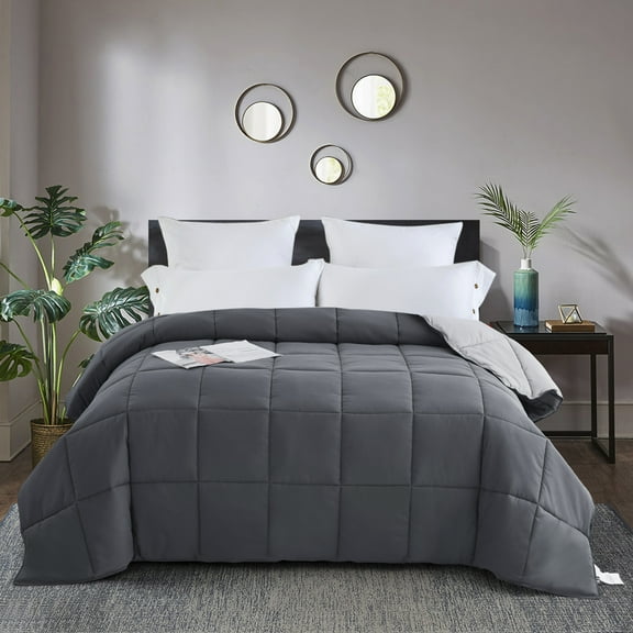 MallenHome Down Alternative Comforter - All Season Reversible Comforter - Quilted Duvet Insert with Corner Tabs -Box Stitched –Hypoallergenic, Soft, Fluffy (King/Cal King, Gray)