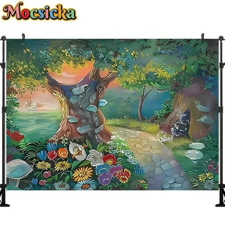 Image of Fairy Tale ss Birthday Cake Smash Backdrop Alice In Wonderland Tea Party Background Photography Green Forest Photocall