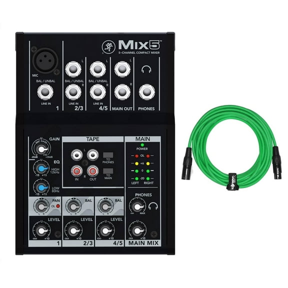 Mackie Mix5 5-Channel Compact Mixer with 10FT Green Cable Package