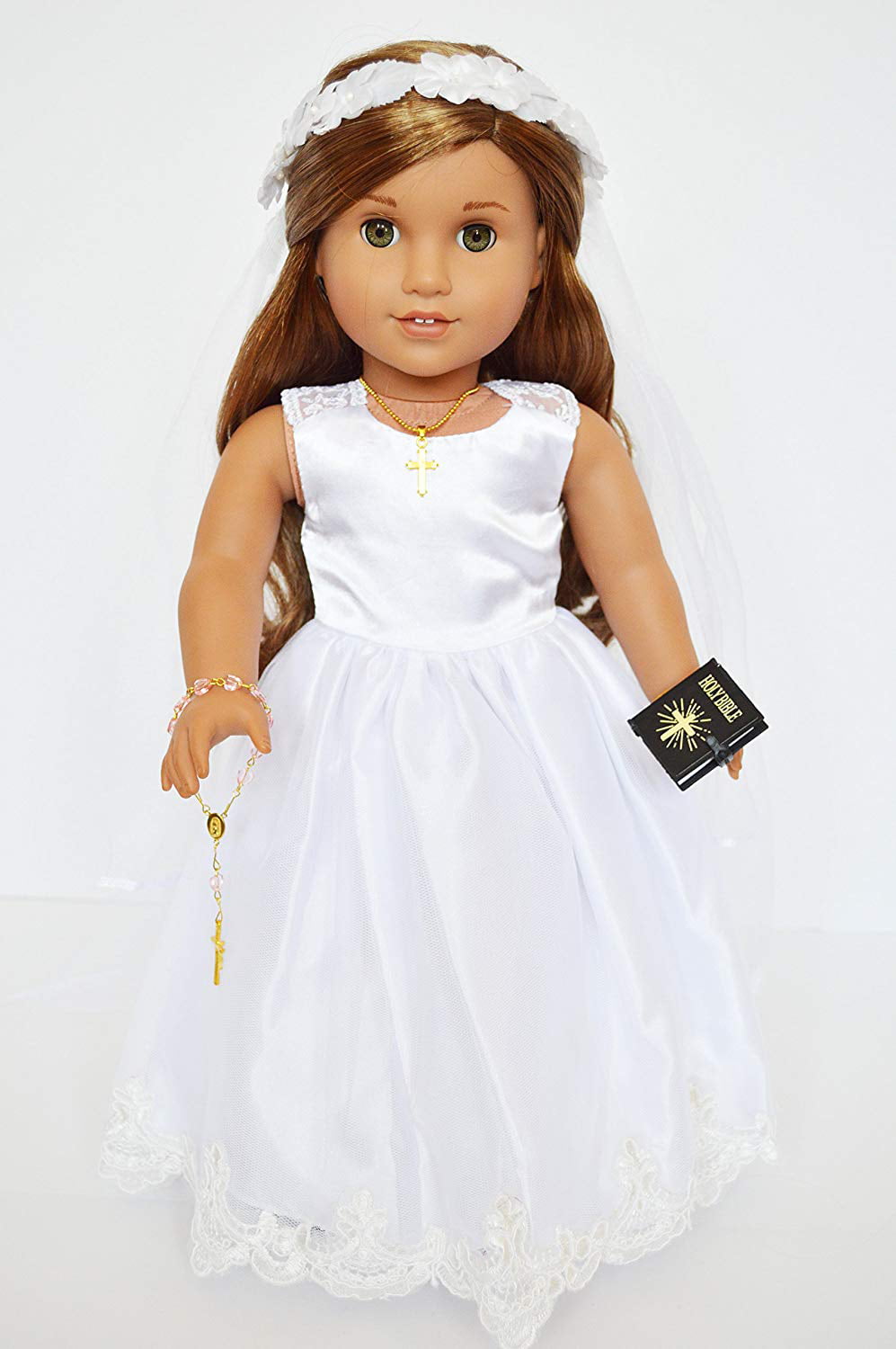 My Brittany's Communion Gown Embroidered Flowers for 18 Inch American Girl Dolls 